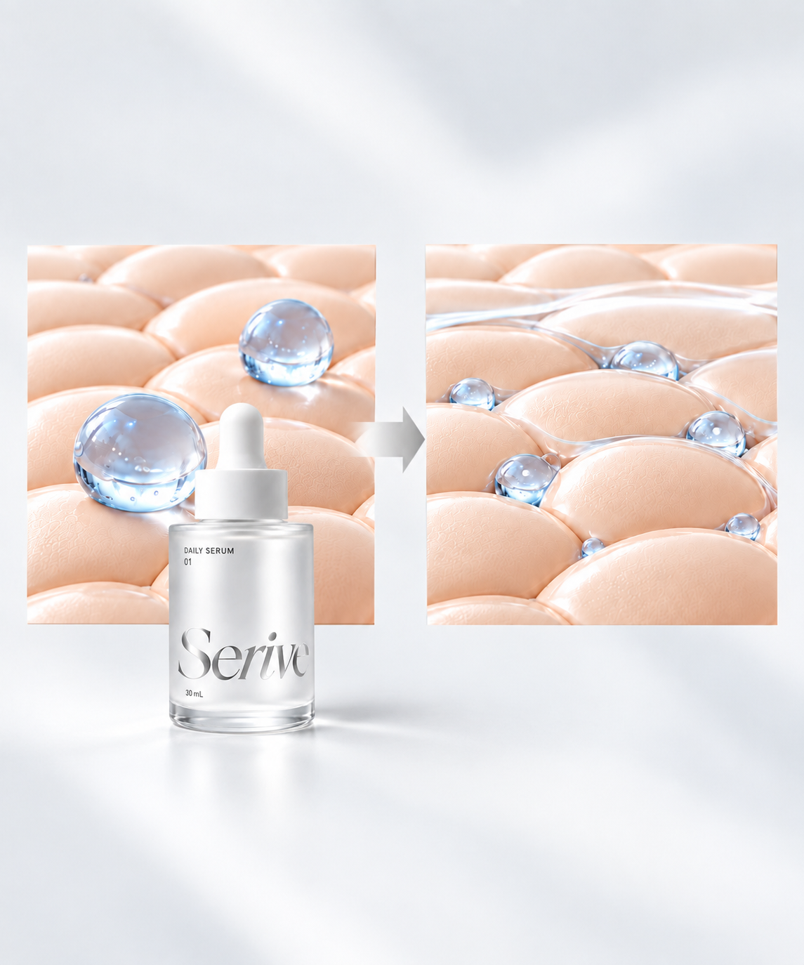 Graphic design featuring Serive products and hydrated skin